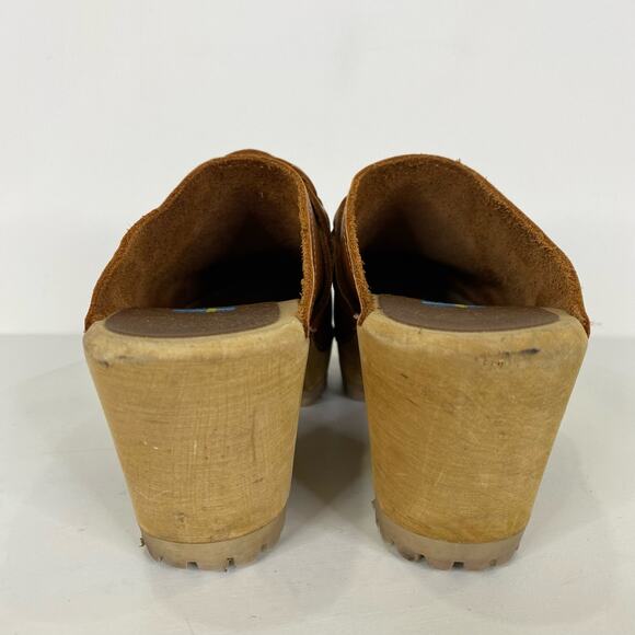 MIA Elsa Luggage Wood Clogs Women's Sz 37/US 7 Tan Italian Leather Swedish Lug - Picture 7 of 13